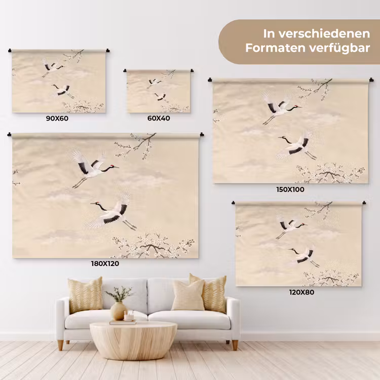 Kraanvogels - Bloesem - Beige Wandkleed katoen klein -tsfeer8_DE