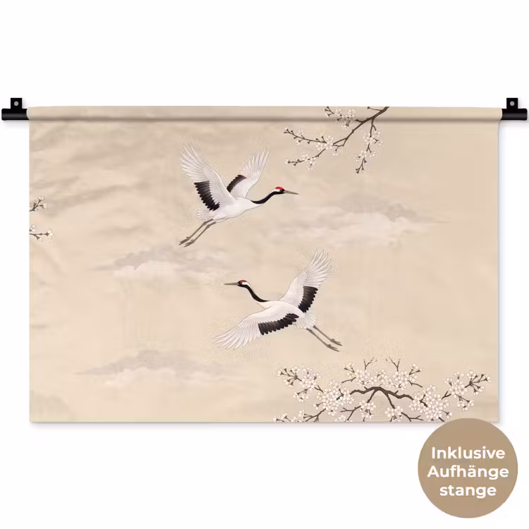 Kraanvogels - Bloesem - Beige Wandkleed katoen klein -t3d_DE