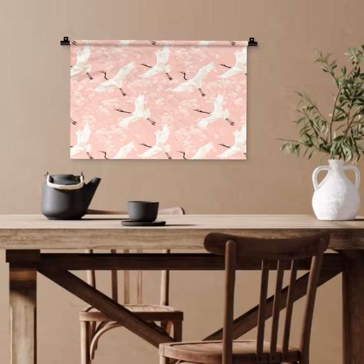 Kraanvogels - Bloesem - Roze Wandkleed katoen klein 269 -sfeer6
