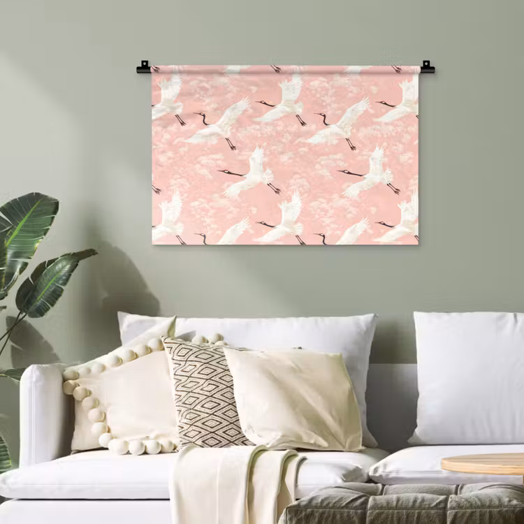 Kraanvogels - Bloesem - Roze Wandkleed katoen klein 269 -sfeer7