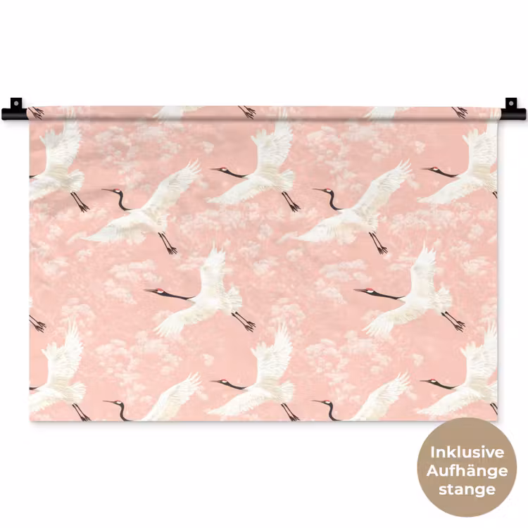 Kraanvogels - Bloesem - Roze Wandkleed katoen klein 269 -t3d_DE