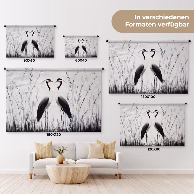 Kraanvogels - Gras - Hartvorm - Zwart Wandkleed katoen klein -tsfeer8_DE