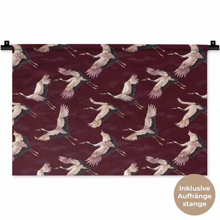 Kraanvogels - Klassiek - Bordeaux Wandkleed katoen klein 269 -t3d_DE
