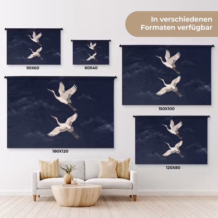 Kraanvogels - Nachthemel - Blauw Wandkleed katoen klein -tsfeer8_DE