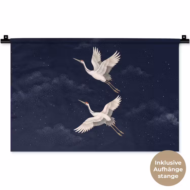 Kraanvogels - Nachthemel - Blauw Wandkleed katoen klein -t3d_DE
