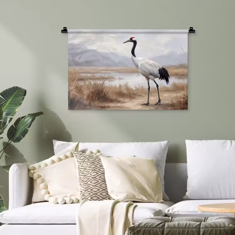 Kraanvogel - Natuur - Realistisch Wandkleed katoen klein -sfeer7