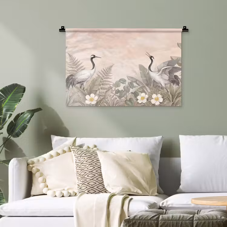 Kraanvogels - Natuur - Roze Wandkleed katoen klein -sfeer7