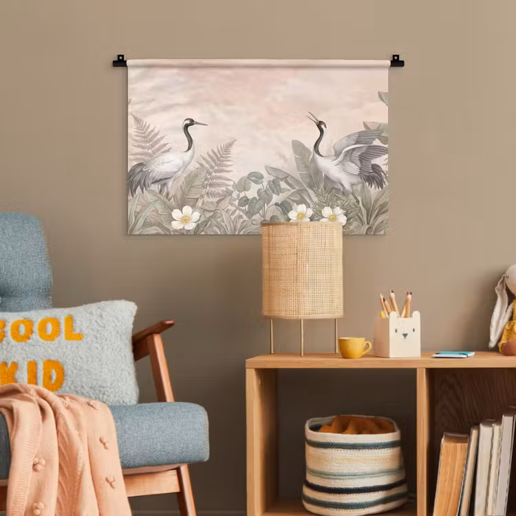 Kraanvogels - Natuur - Roze Wandkleed katoen klein -wsfeer4_kind