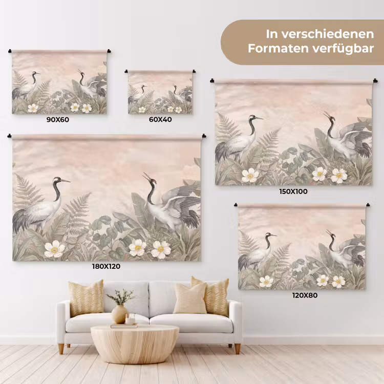 Kraanvogels - Natuur - Roze Wandkleed katoen klein -tsfeer8_DE