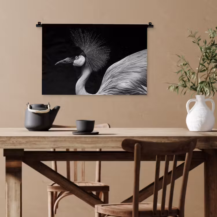 Kraanvogel - Zwart - Wit - Vogel - Dieren Wandkleed katoen klein -sfeer6