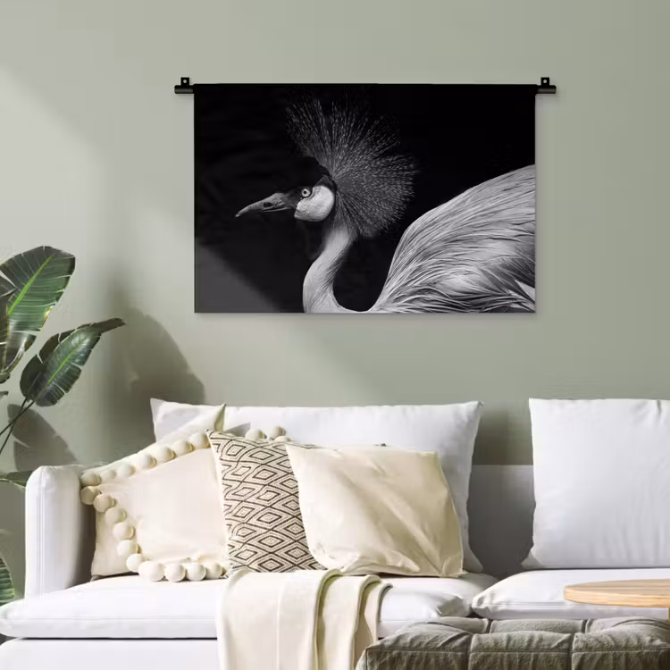 Kraanvogel - Zwart - Wit - Vogel - Dieren Wandkleed katoen klein -sfeer7