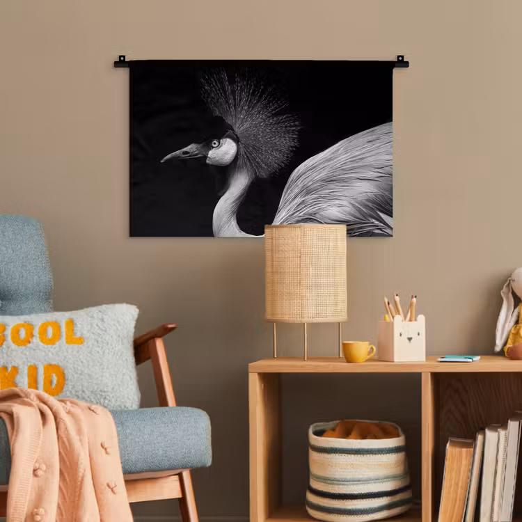 Kraanvogel - Zwart - Wit - Vogel - Dieren Wandkleed katoen klein -wsfeer4_kind