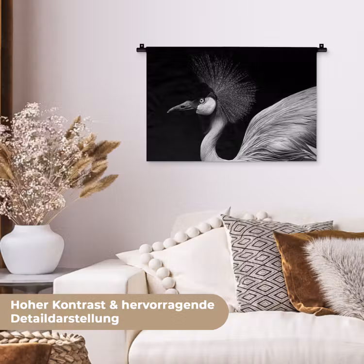 Kraanvogel - Zwart - Wit - Vogel - Dieren Wandkleed katoen klein -tsfeer1_DE