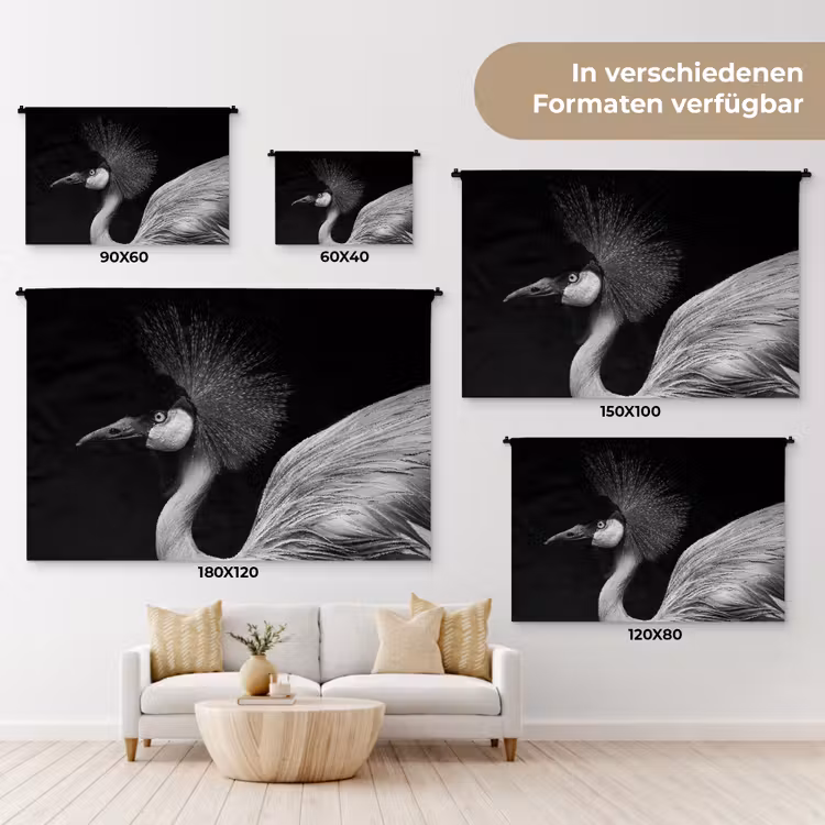 Kraanvogel - Zwart - Wit - Vogel - Dieren Wandkleed katoen klein -tsfeer8_DE