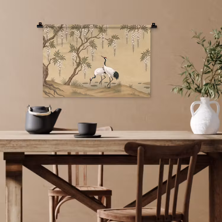 Kraanvogels - Water - Beige Wandkleed katoen klein -sfeer6