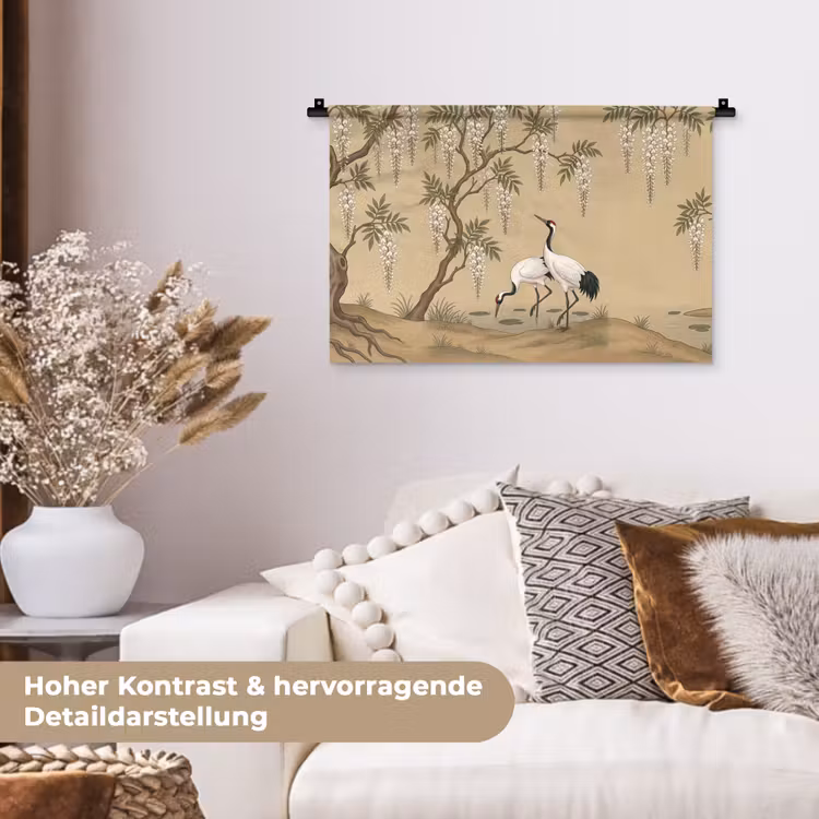 Kraanvogels - Water - Beige Wandkleed katoen klein -tsfeer1_DE