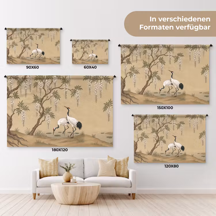 Kraanvogels - Water - Beige Wandkleed katoen klein -tsfeer8_DE