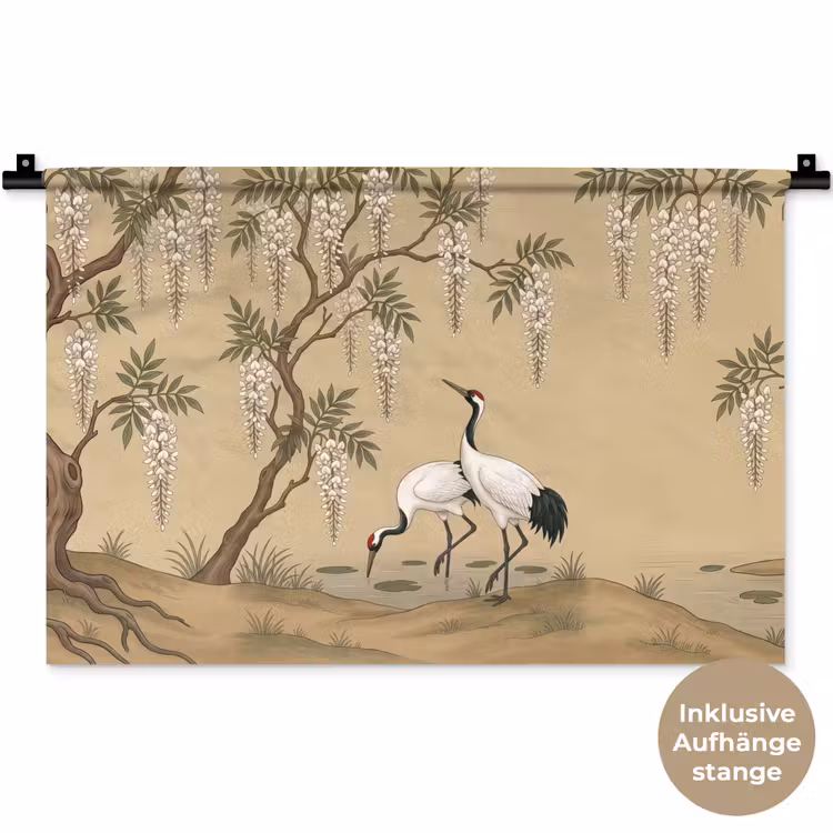 Kraanvogels - Water - Beige Wandkleed katoen klein -t3d_DE
