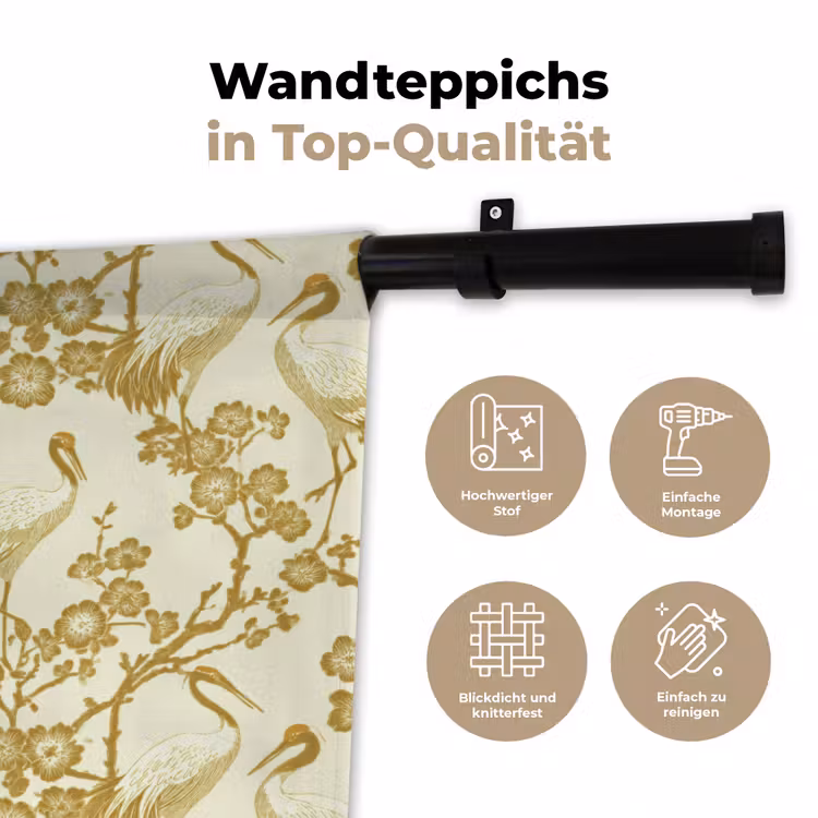 Kraanvogels - Kersenbloesem - Goud Wandkleed katoen klein 269 -tsfeer2_DE