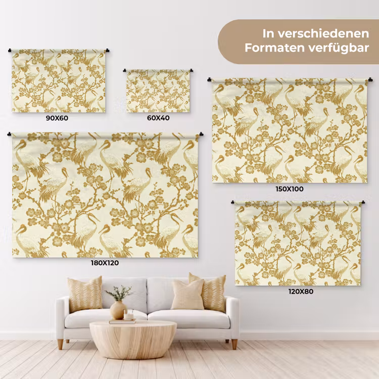 Kraanvogels - Kersenbloesem - Goud Wandkleed katoen klein 269 -tsfeer8_DE