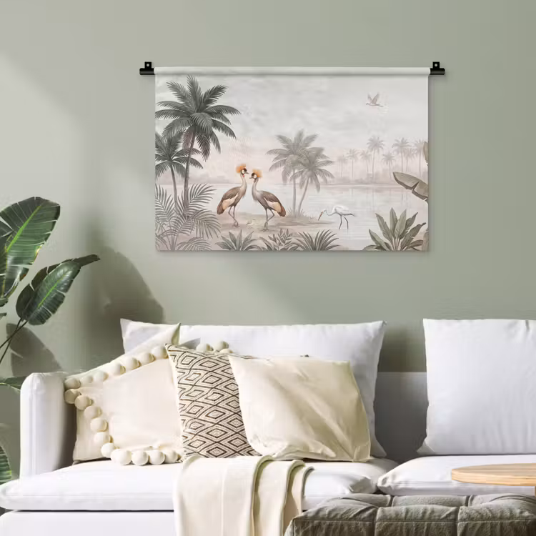 Kraanvogels - Palmbomen - Tropisch Wandkleed katoen klein -sfeer7