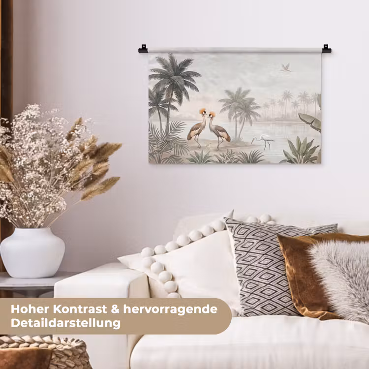 Kraanvogels - Palmbomen - Tropisch Wandkleed katoen klein -tsfeer1_DE