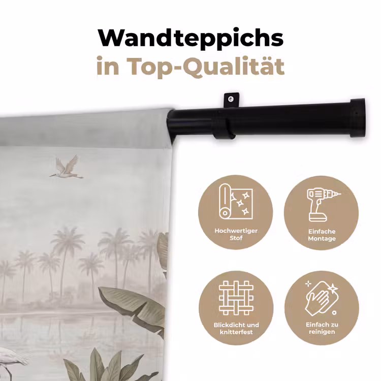 Kraanvogels - Palmbomen - Tropisch Wandkleed katoen klein -tsfeer2_DE