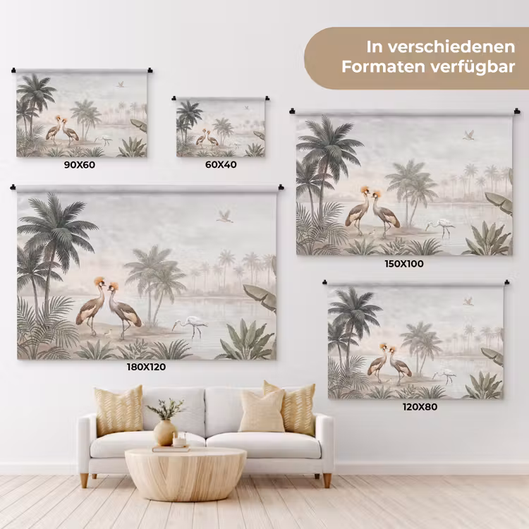 Kraanvogels - Palmbomen - Tropisch Wandkleed katoen klein -tsfeer8_DE