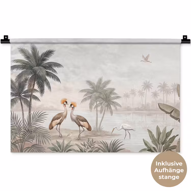 Kraanvogels - Palmbomen - Tropisch Wandkleed katoen klein -t3d_DE