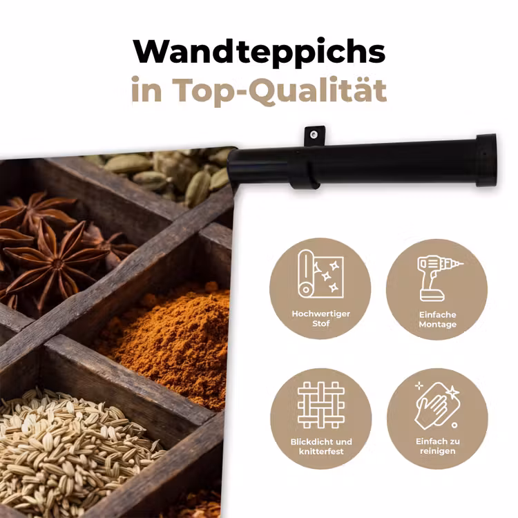 Wandteppich - Kräuter – Holz – Essen - Kruiden - Houten - Eten Wandkleed katoen klein