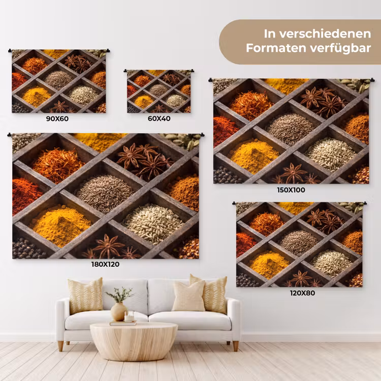 Wandteppich - Kräuter – Holz – Essen - Kruiden - Houten - Eten Wandkleed katoen klein