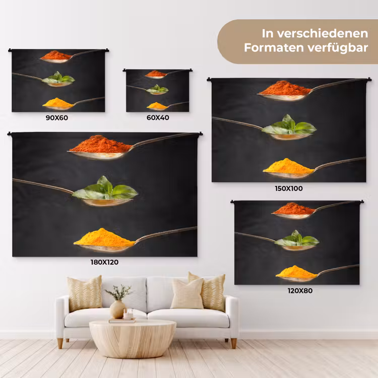 Kruiden - Lepel - Specerijen - Zwart - Italiaans Wandkleed katoen klein -tsfeer8_DE