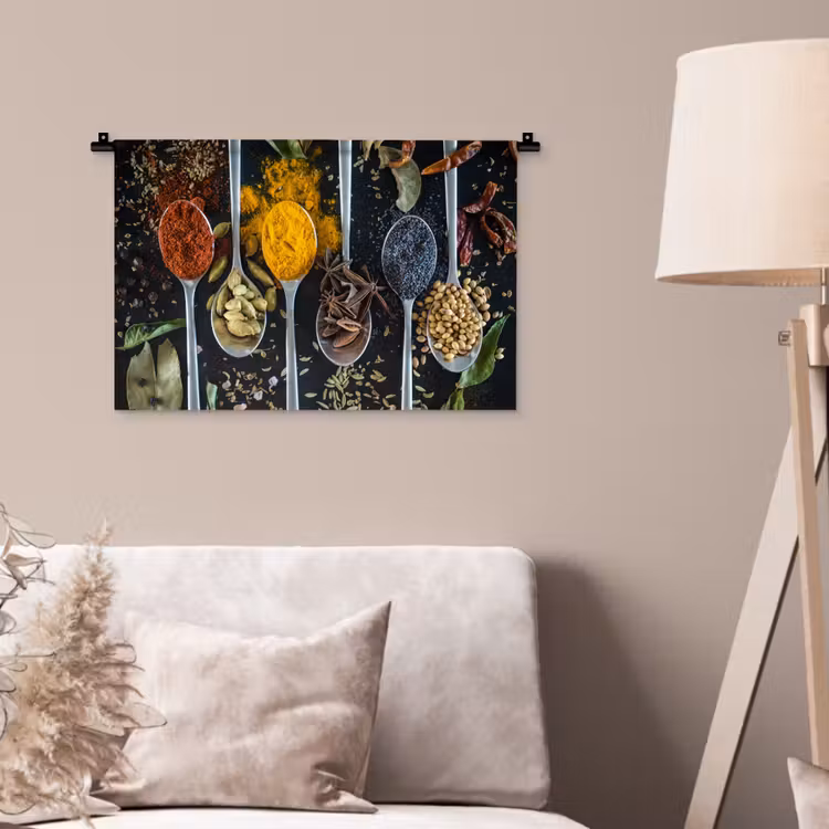 Kruiden - Lepel - Specerijen - Zwart - Keuken Wandkleed katoen klein -sfeer4