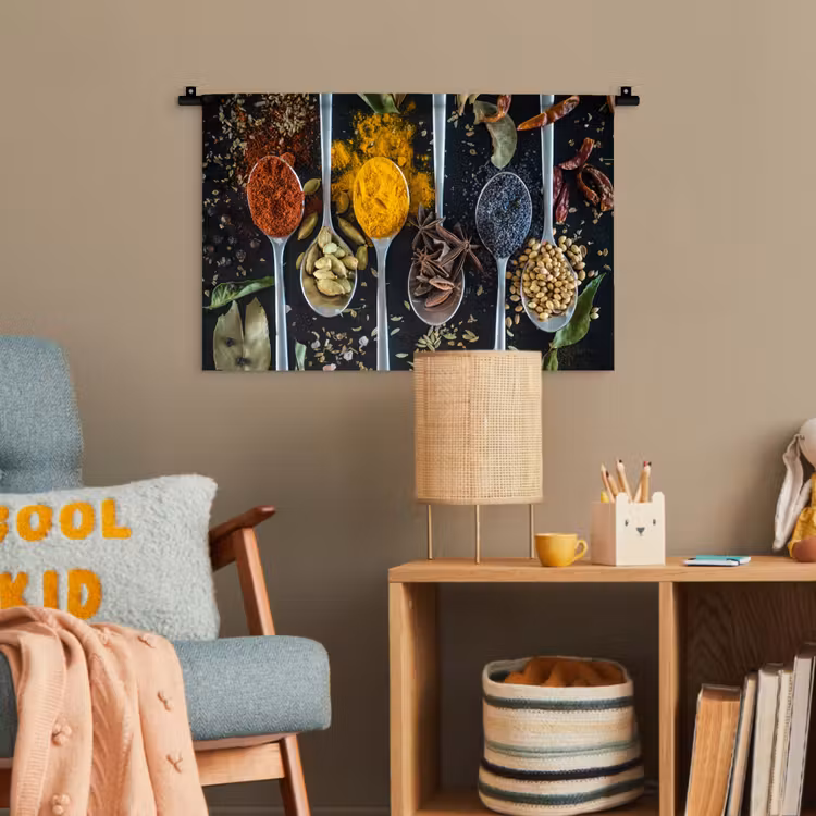 Kruiden - Lepel - Specerijen - Zwart - Keuken Wandkleed katoen klein -wsfeer4_kind