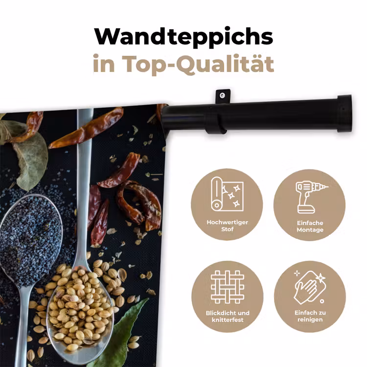 Kruiden - Lepel - Specerijen - Zwart - Keuken Wandkleed katoen klein -tsfeer2_DE