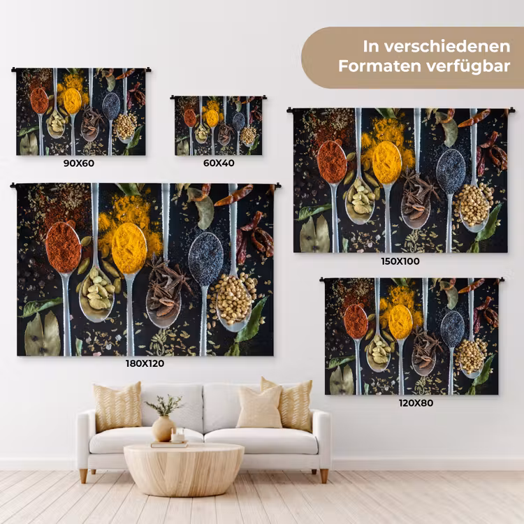 Kruiden - Lepel - Specerijen - Zwart - Keuken Wandkleed katoen klein -tsfeer8_DE