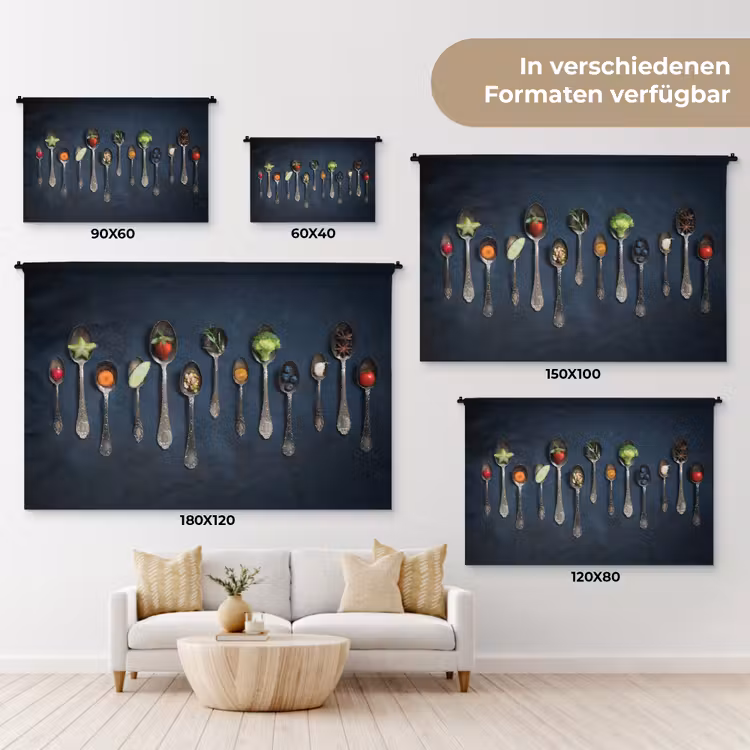 Kruiden - Lepel - Zilver - Specerijen - Industrieel Wandkleed katoen klein -tsfeer8_DE