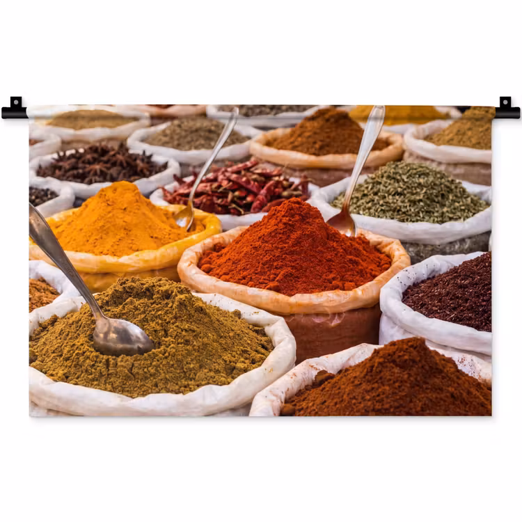 Wandteppich - Kräuter – Markt – Essen - Kruiden - Markt - Eten Wandkleed katoen klein