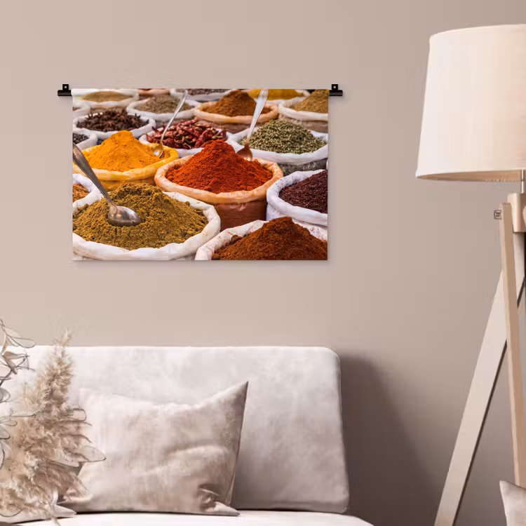Wandteppich - Kräuter – Markt – Essen - Kruiden - Markt - Eten Wandkleed katoen klein