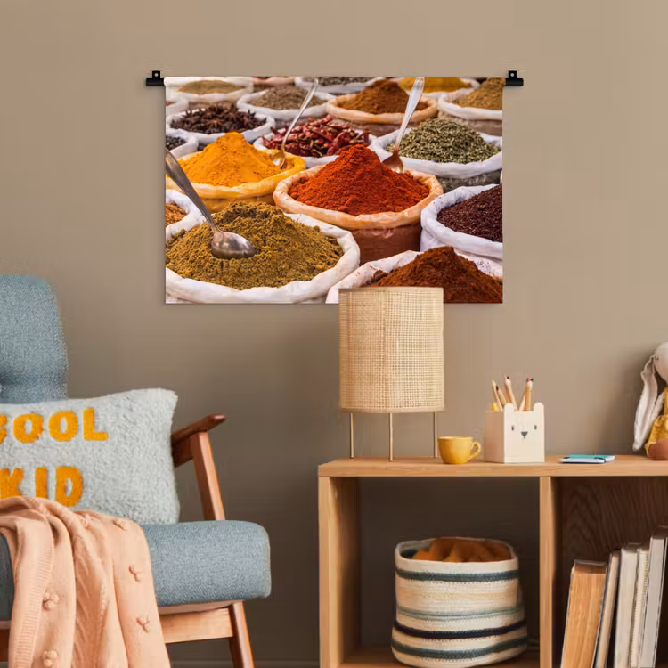 Wandteppich - Kräuter – Markt – Essen - Kruiden - Markt - Eten Wandkleed katoen klein