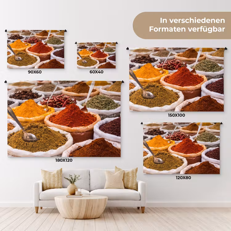 Wandteppich - Kräuter – Markt – Essen - Kruiden - Markt - Eten Wandkleed katoen klein