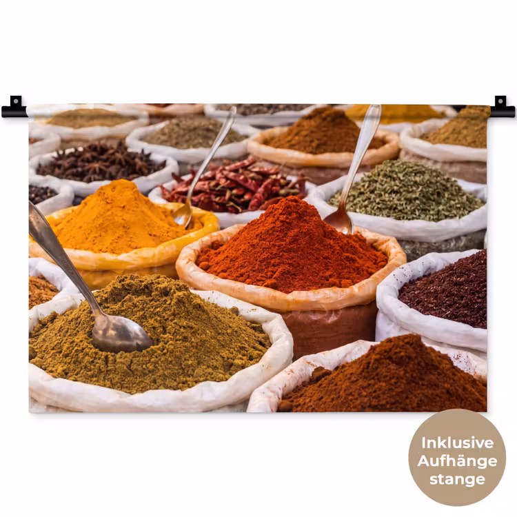 Wandteppich - Kräuter – Markt – Essen - Kruiden - Markt - Eten Wandkleed katoen klein