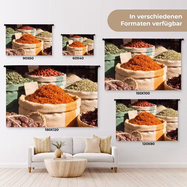 Wandteppich - Kräuter – Markt – Farbenfroh - Kruiden - Markt - Kleurrijk Wandkleed katoen klein