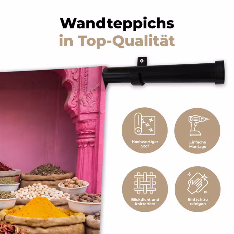 Wandteppich - Kräuter – Markt – Rosa - Kruiden - Markt - Roze Wandkleed katoen klein