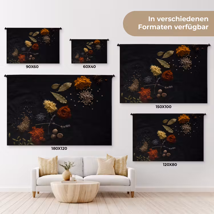 Kruiden - Zwart - Specerijen - Keuken - Koken Wandkleed katoen klein -tsfeer8_DE