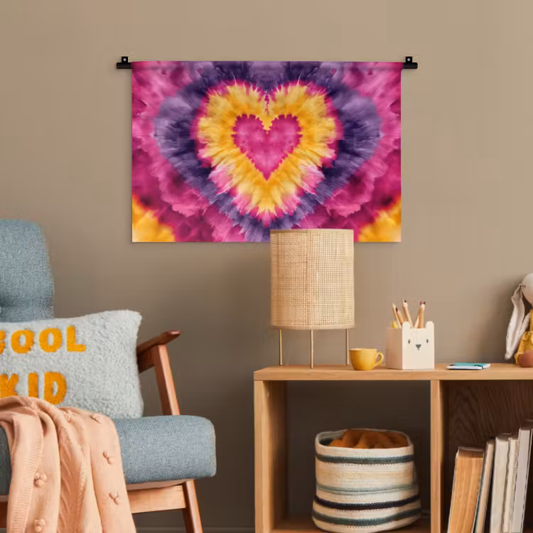 Tie dye - Hartvorm - Vlammen - Oranje Wandkleed katoen klein -wsfeer4_kind