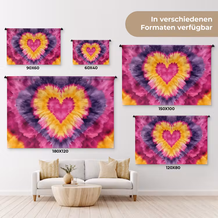 Tie dye - Hartvorm - Vlammen - Oranje Wandkleed katoen klein -tsfeer8_DE