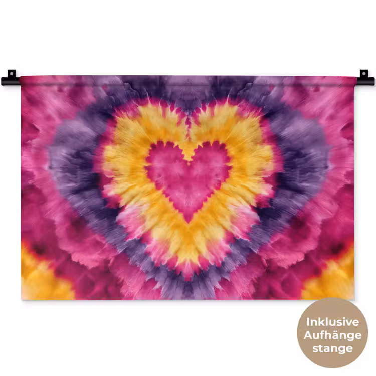 Tie dye - Hartvorm - Vlammen - Oranje Wandkleed katoen klein -t3d_DE