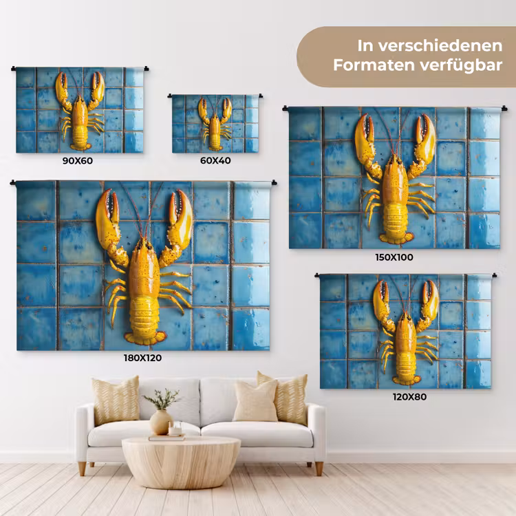 Kreeft - Geel - Blauw - Tegels Wandkleed katoen klein -tsfeer8_DE