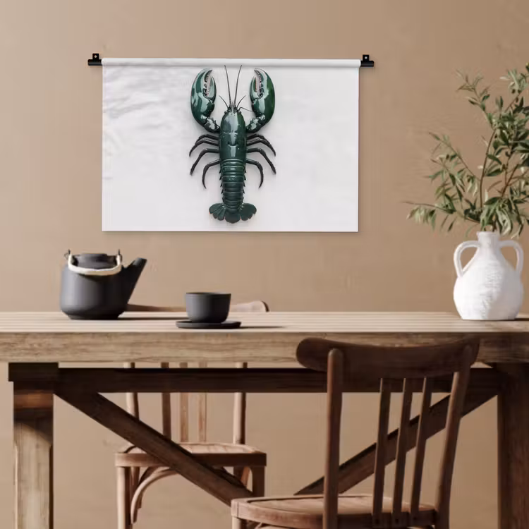 Kreeft - Glossier - Groen - Wit Wandkleed katoen klein -sfeer6